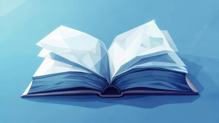 Open book, polygonal design, light blue backdrop