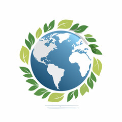 Fototapeta premium Stylized Earth Globe Surrounded by Green Leaves.