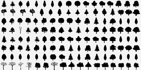 A dense collection of stylized black tree silhouettes on a white background © Delip