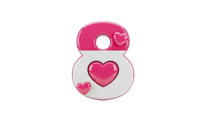 3D Number 8 with Hearts on transparent background