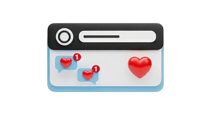 3D Social Media Notification Icons on transparent background