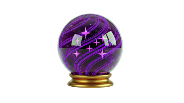 3D Purple Crystal Egg with Golden Base and Stars on transparent background - Powered by Adobe