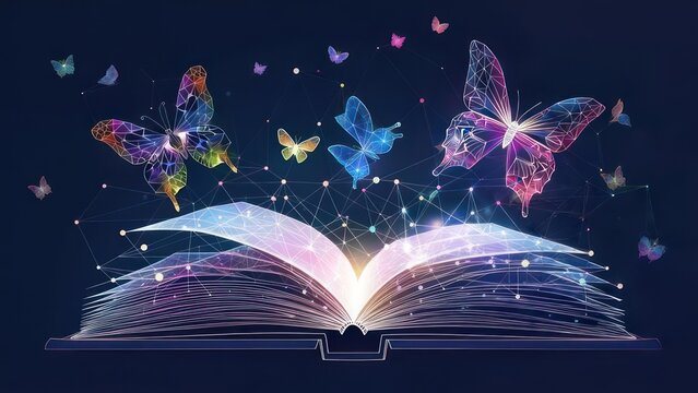 Open book with vibrant butterflies, digital art - Powered by Adobe