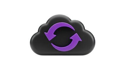 3D Cloud Sync Icon with Purple Arrows on transparent background