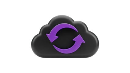 3D Cloud Sync Icon with Purple Arrows on transparent background