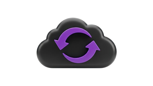3D Cloud Sync Icon with Purple Arrows on transparent background - Powered by Adobe