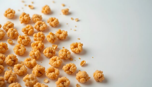 Delicious crispy orange savory snacks scattered on a clean white background, perfect for a light bite. bamba