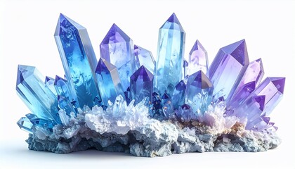 A stunning cluster of translucent, multi-toned crystals, ranging from azure to amethyst