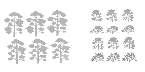 Obraz premium A simple pattern of gray trees arranged in rows on a white background