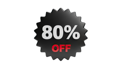 3D 80% Off Sale Tag Icon on transparent background