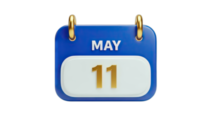 3D Calendar Icon May 11 on transparent background