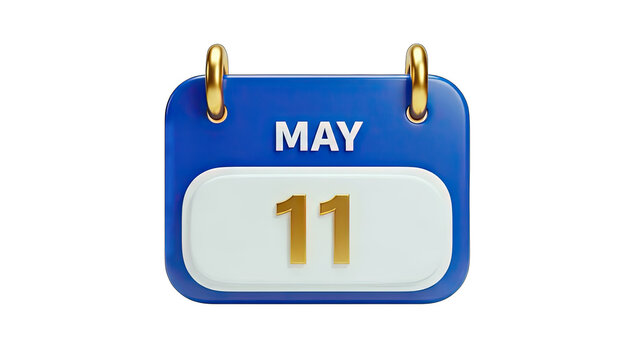 3D Calendar Icon May 11 on transparent background