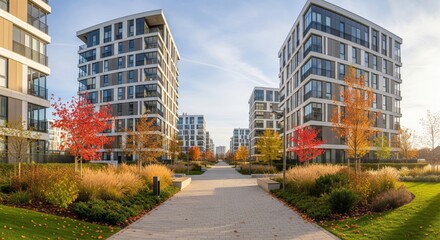 Residential apartment complex during the autumn season.