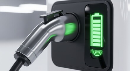Neon green LED ring light glows around the connector, indicating active charging or a fully charged battery.