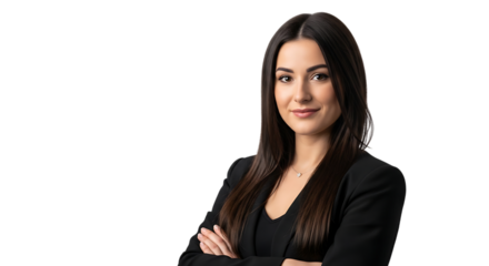 Woman in a Black Blazer with Arms Crossed and a Necklace confident portrait isolated on a transparent background