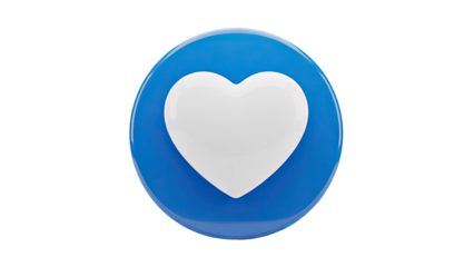 3D Blue circle with a white heart icon on transparent background