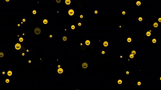 Yellow happy faces moving on black background video