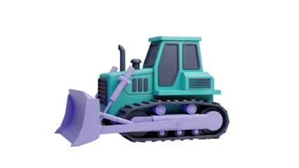 3D Cartoon bulldozer illustration on transparent background