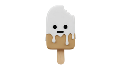 3D Cute melting ice cream character with a bite taken out on transparent background
