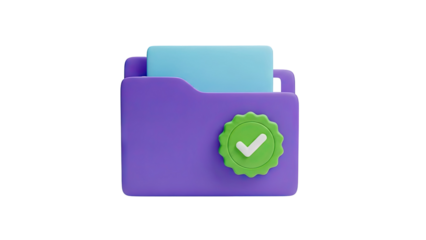3D Folder with Checkmark Icon and Document on transparent background