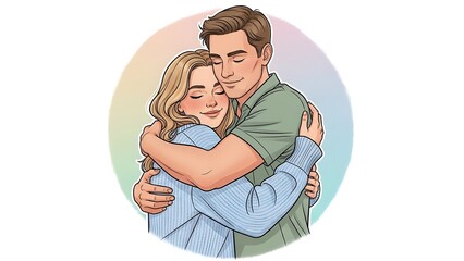 Happy Couple Hugging with Gentle Smile Illustration
