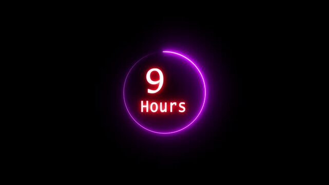 17 Hours counting timer number animation. neon counting timer with neon circle. Neon counting hours on black background.