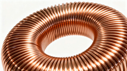 Detailed Close-up of a Copper Coil with Smooth Metallic Finish and Sturdy Structure
