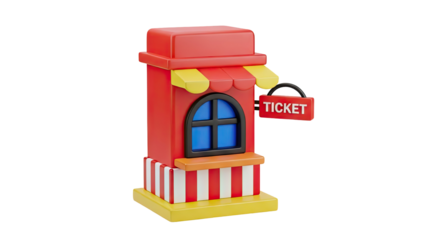 3D cartoon ticket booth on transparent background