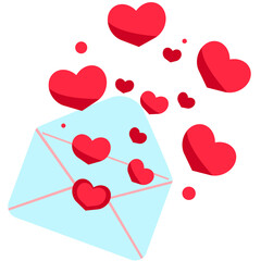 Envelope with Flying Hearts, Valentine Day Love Letter, Romantic Message, Wedding Romance Symbol, Cute Love Concept, Isolated Transparent PNG