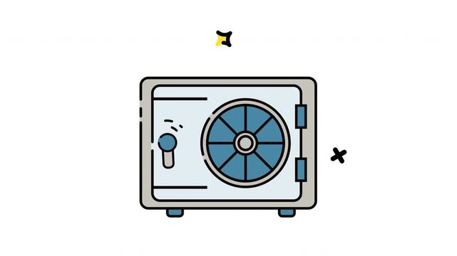 Animated safe box icon illustrating financial security, data protection, and asset safety concepts. Perfect for banking apps, fintech platforms, insurance services, cybersecurity content, and digital 