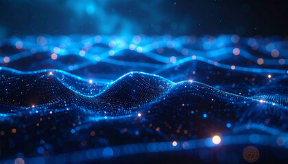 Digital Waveform: An abstract, close-up view of a digital waveform, its peaks and troughs illuminated by a network of glowing nodes that suggest data flow and connectivity. 