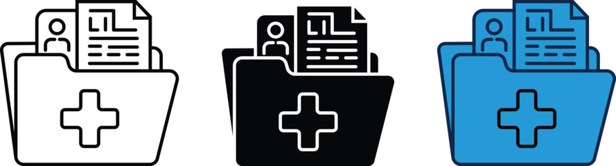 Medical records folder symbol with patient profile and document clip art
