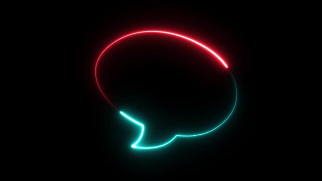 Glowing neon message bubble animation. SMS or chat message icon neon line glowing. Talk bubble, cloud speech bubble concept