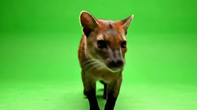 Fossa Walking and Scratching on Green Screen Background Endangered Carnivore from Madagascar Animated on Green Background Studio