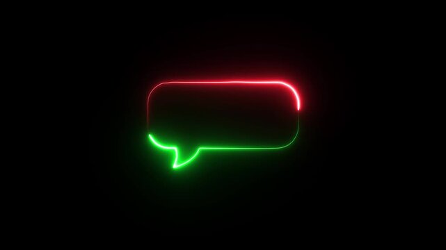 Glowing neon message bubble animation. SMS or chat message icon neon line glowing. Talk bubble, cloud speech bubble concept