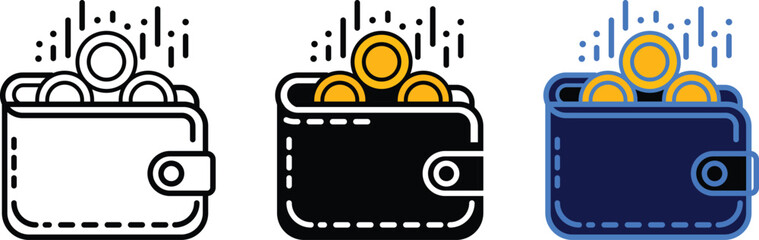 Money growth business wallet symbol with coins and currency flow