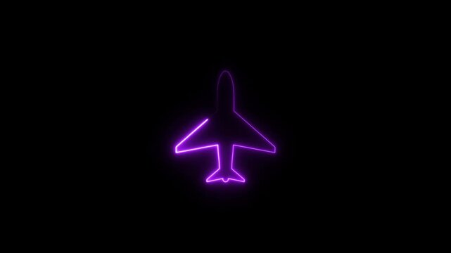 Neon rocket and air plane icon isolated on black background. plane icon, flay icon animation concept,Airplane flight neon sign.4k video.
