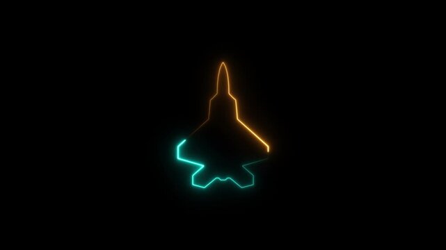 Neon rocket and air plane icon isolated on black background. plane icon, flay icon animation concept,Airplane flight neon sign.4k video.
