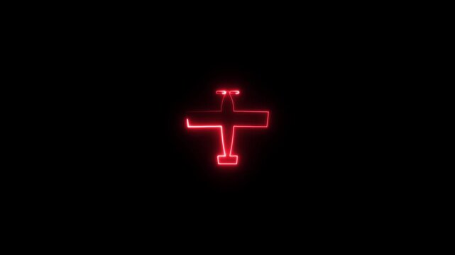 Neon rocket and air plane icon isolated on black background. plane icon, flay icon animation concept,Airplane flight neon sign.4k video.