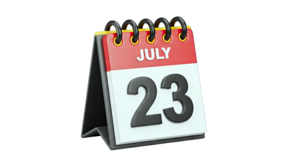 3D Desk Calendar Showing July 23rd on transparent background
