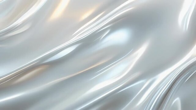 Abstract Flowing Silver Liquid Metal Surface with Soft Light Reflections. 4K Abstract Background Animation Video