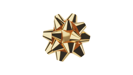 Golden star shaped bow in modern luxury style with bright metallic sheen on white background for festive decoration