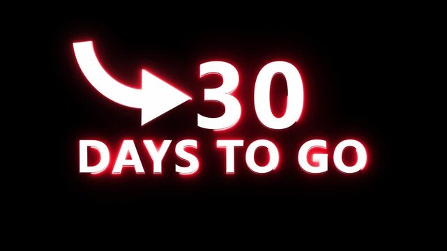 30 days counting animation. Neon  days  to go number. Neon countdown day text animation.