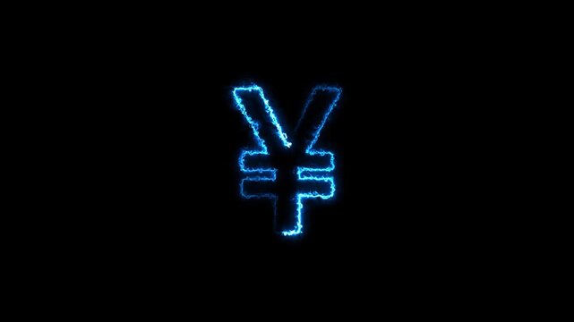 Glowing neon line Yen currency sign icon animation. yuan icon animation, colours flicker. Glowing neon yen money icon.