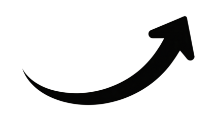 Black Curved Arrow in Simple Silhouette Style with High Contrast Lighting on Isolated White Background for Graphic Design