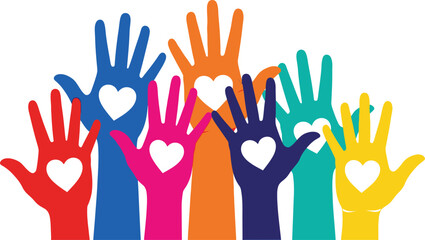 Diverse hands with heart shapes symbolizing love and unity