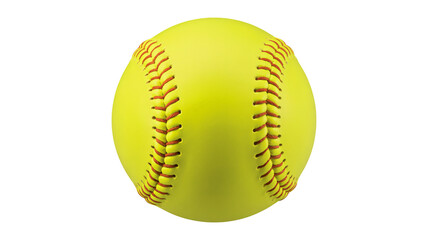 Softball in bright yellow color with red stitching on white background in studio lighting for sports equipment
