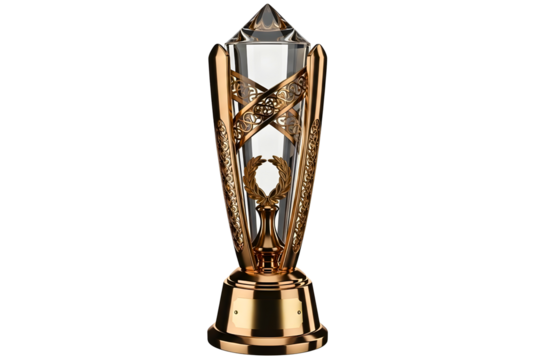 Crystal trophy with bronze accents on transparent background - Powered by Adobe