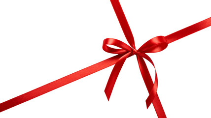 Red Satin Ribbon Bow in Elegant Style with Soft Lighting on White Background for Gift Wrapping