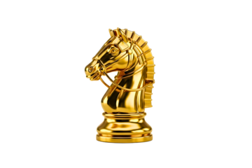 Golden chess knight piece isolated on transparent background
